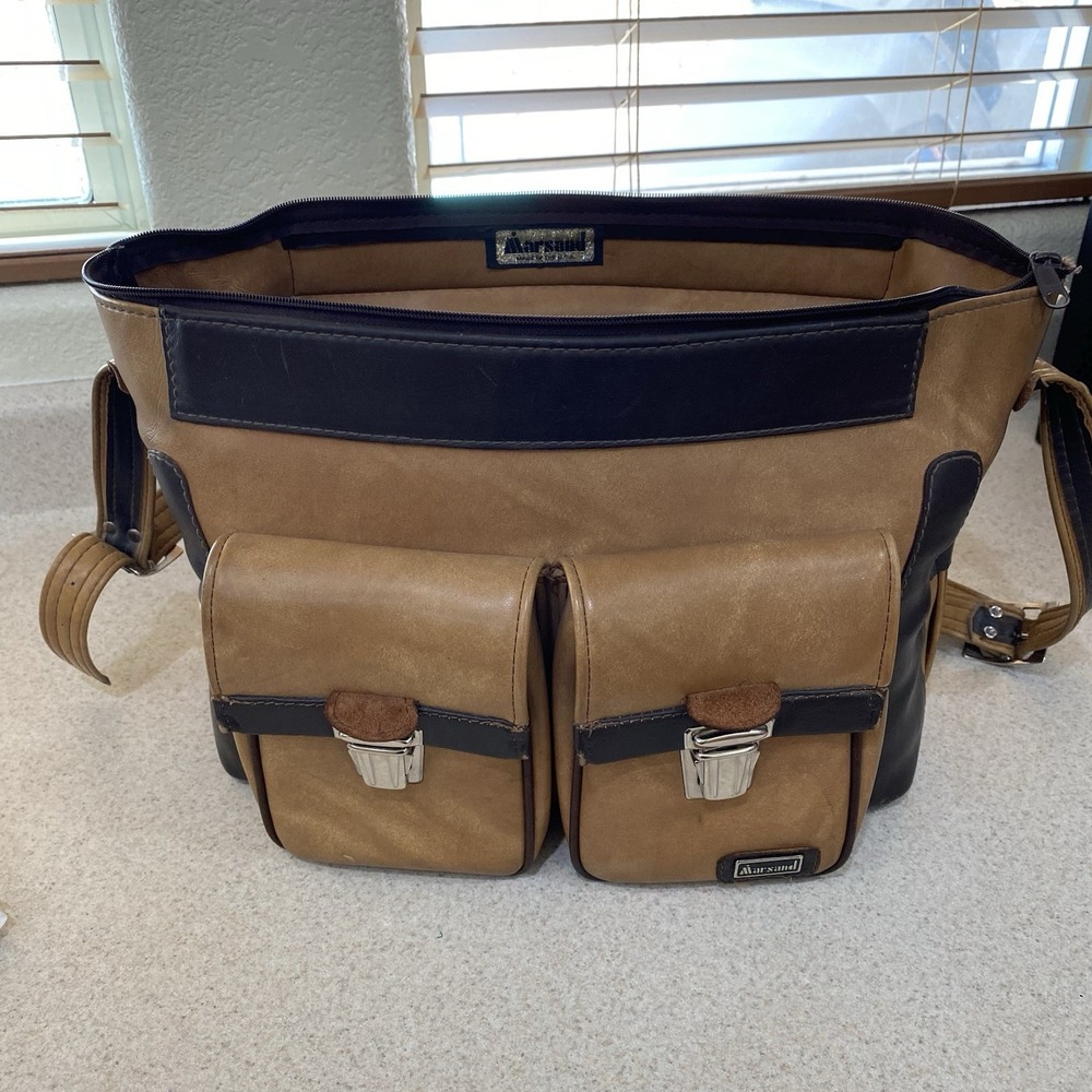 Vintage Marsand Camera Messenger Bag Tan Brown Faux Leather Utility Photography